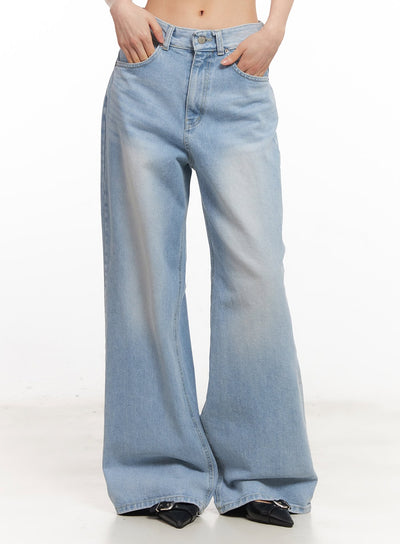 calista-washed-wide-leg-bootcut-jeans-ca516 / Blue