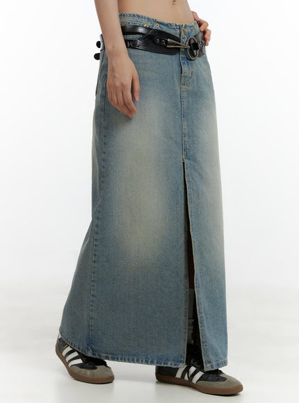 front-slit-denim-maxi-skirt-cl410 / Blue