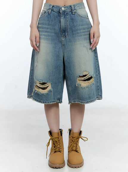 washed-distressed-jorts-cg501 / Blue