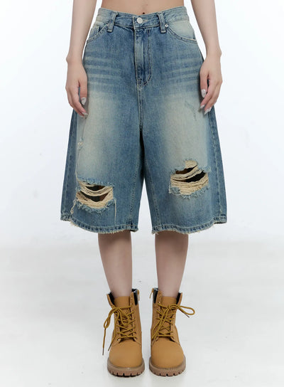 washed-distressed-jorts-cg501 / Blue
