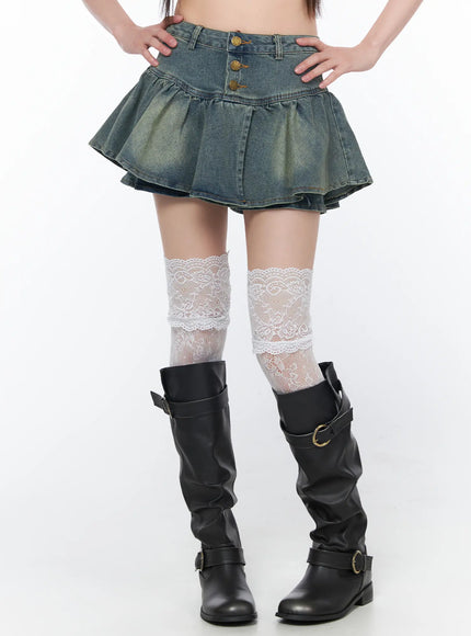 buttoned-pleated-mini-skirt-ca528 / Blue
