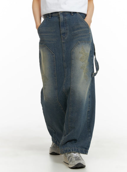 destroyed-detail-denim-maxi-skirt-ca408 / Blue