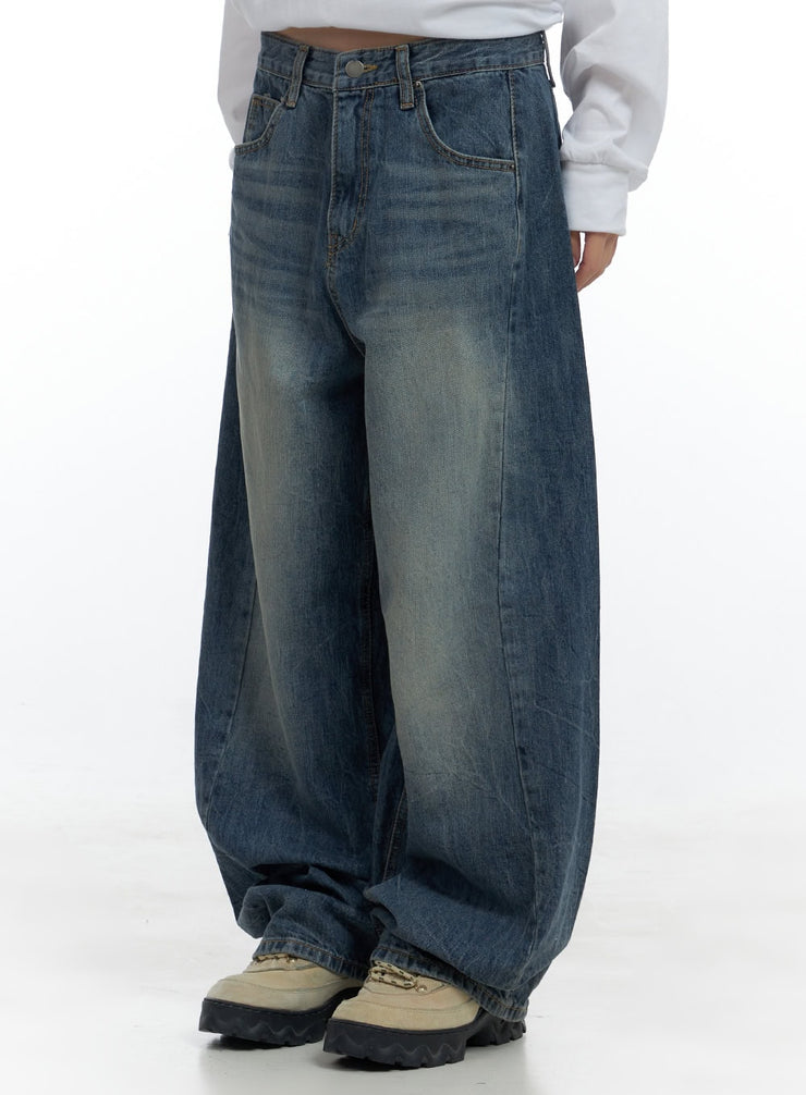 kali-side-slit-washed-denim-baggy-jeans-cs419 / Blue