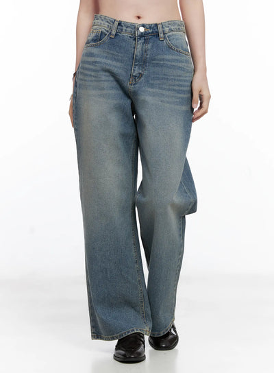 qu-wide-leg-vintage-wash-jeans-cg521 / Blue