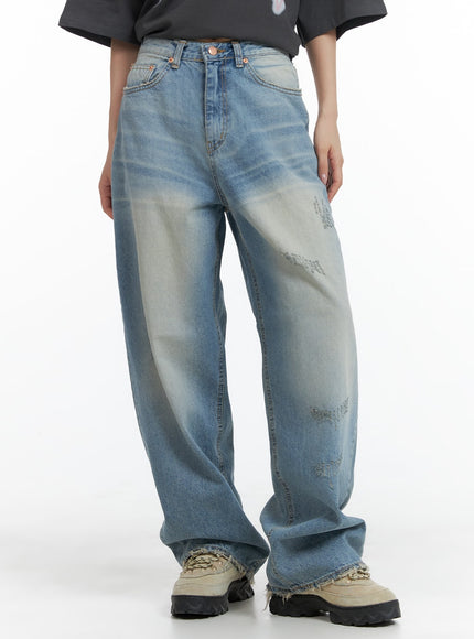 distressed-baggy-straight-jeans-cm418 / Blue