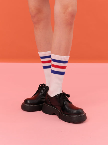 sporty-striped-cotton-midi-socks-in302 / Blue