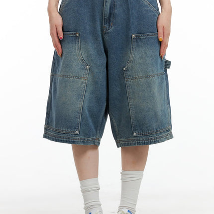 stud-washed-baggy-jorts-unisex-cg408 / Blue