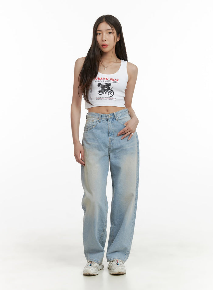 light-washed-loose-fit-straight-jeans-cy417 / Blue