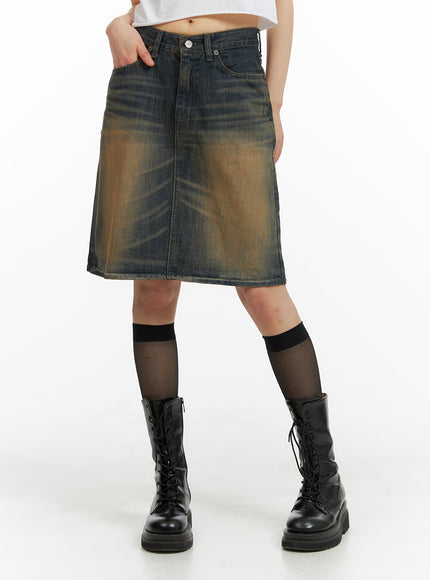 vintage-washed-midi-denim-skirt-cm413 / Blue