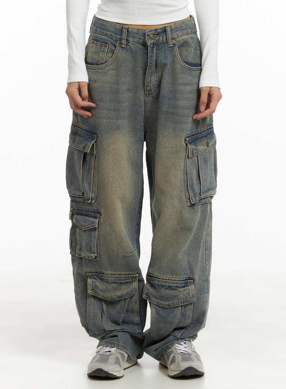 Urban Washed Baggy Cargo Pants CA424 - Acubi style | LEWKIN