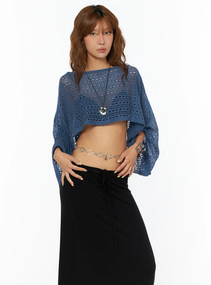 crochet-boat-neck-crop-sweater-cu517 / Blue