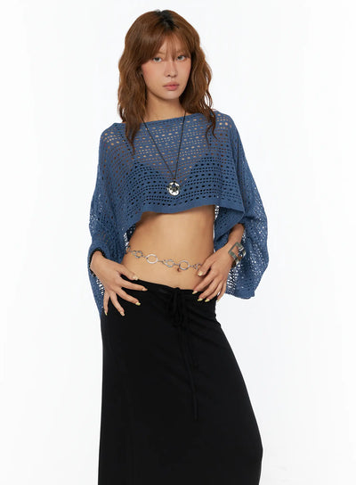crochet-boat-neck-crop-sweater-cu517 / Blue