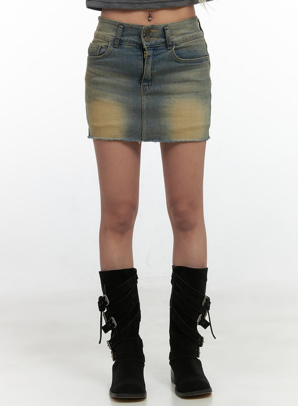 retro-fade-wash-mini-skirt-cs425 / Blue