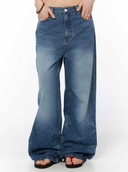 terry-vintage-washed-wide-leg-jeans-cy527 / Blue