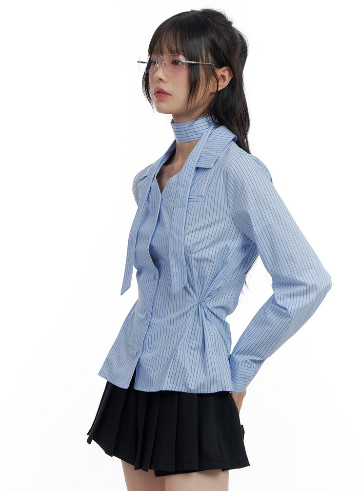 sleek-buttoned-stripe-blouse-cs420 / Blue