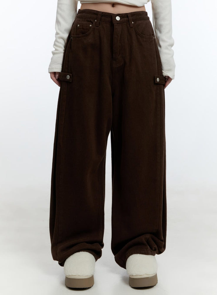 wide-fit-cotton-pintuck-trousers-cd420 / Brown