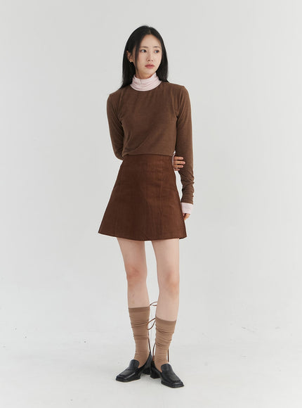 corduroy-banded-mini-skirt-oo331 / Brown