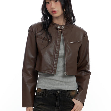 sleek-zip-up-leather-rider-jacket-cs420 / Brown