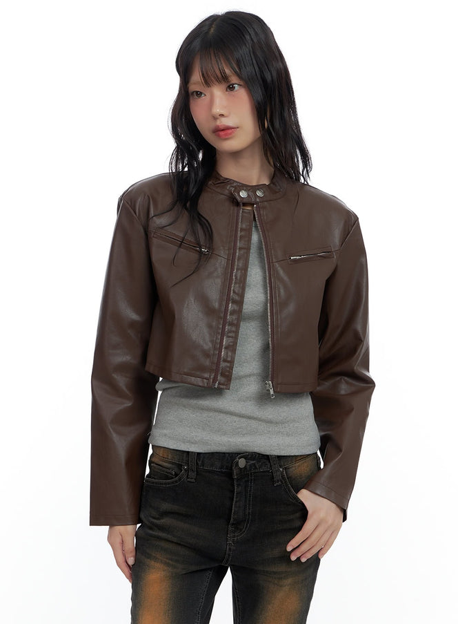 sleek-zip-up-leather-rider-jacket-cs420 / Brown