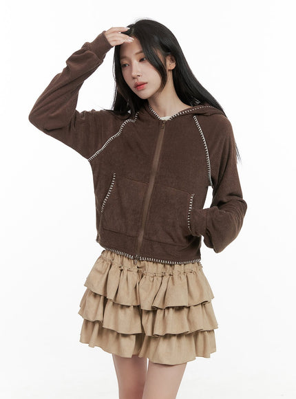 stitched-terry-zip-up-hoodie-cs430 / Brown