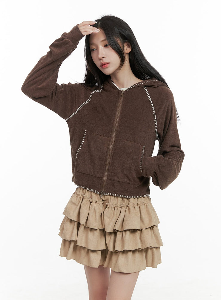 stitched-terry-zip-up-hoodie-cs430 / Brown