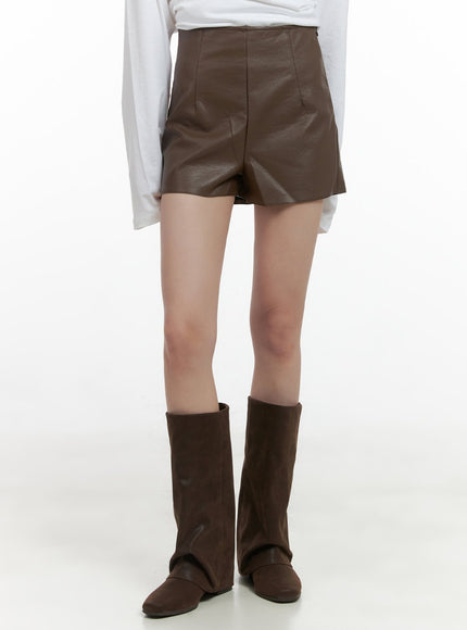 edgy-faux-leather-mini-shorts-cs412 / Brown