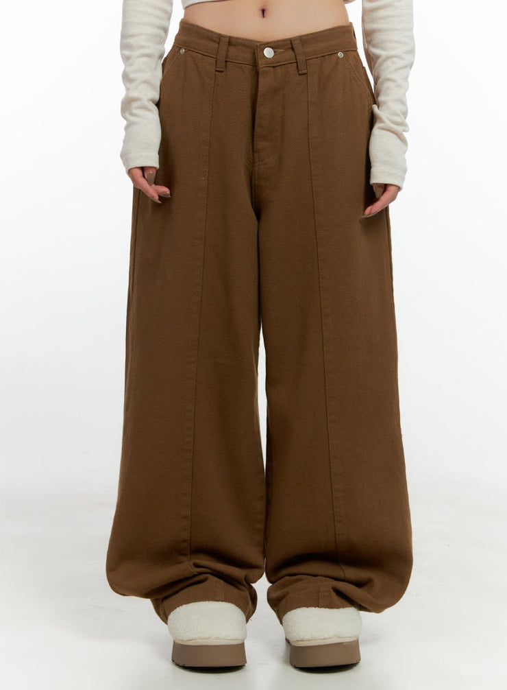 solid-cotton-wide-leg-pants-cn408 / Brown