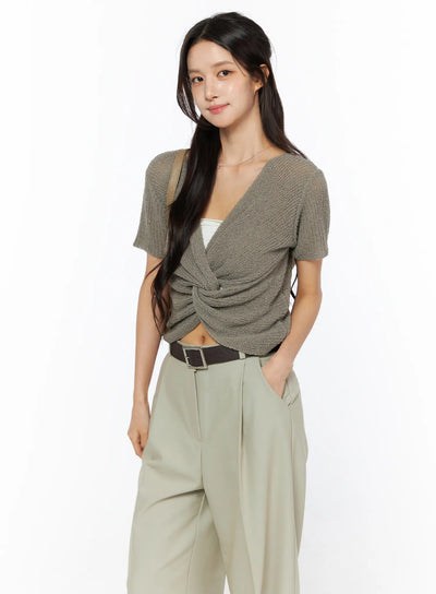 twist-detail-knit-short-sleeve-top-cu522 / Brown