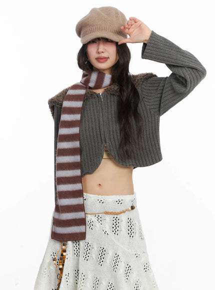 faux-fur-cropped-cardigan-cd531 / Brown