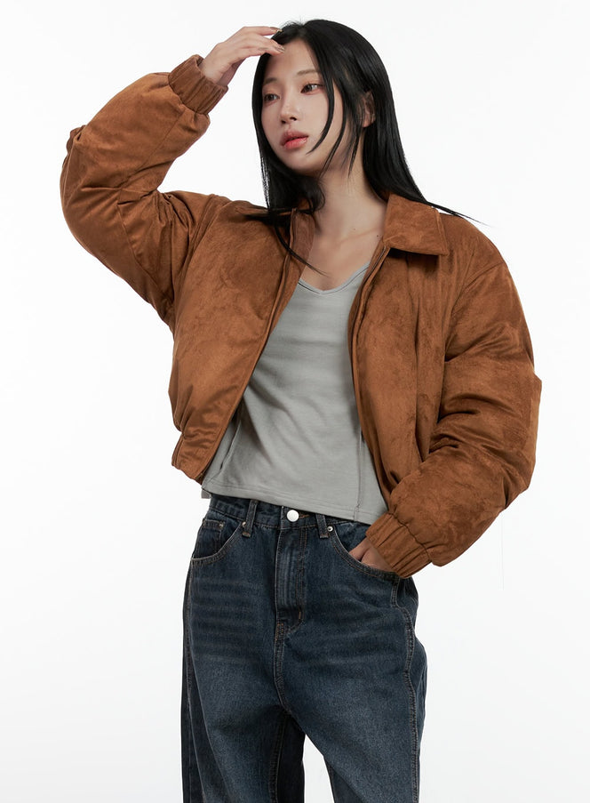 suede-bomber-puffer-jacket-cn407 / Brown