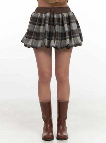 checkered-print-mini-skirt-cn426 / Brown