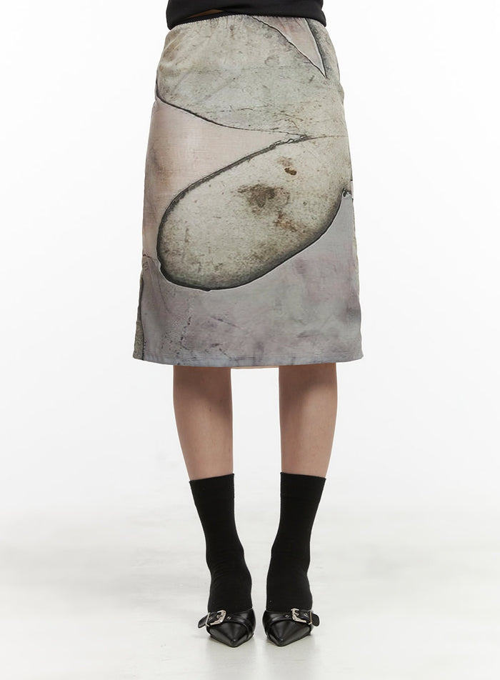 graphic-printed-midi-skirt-cy416 / Brown