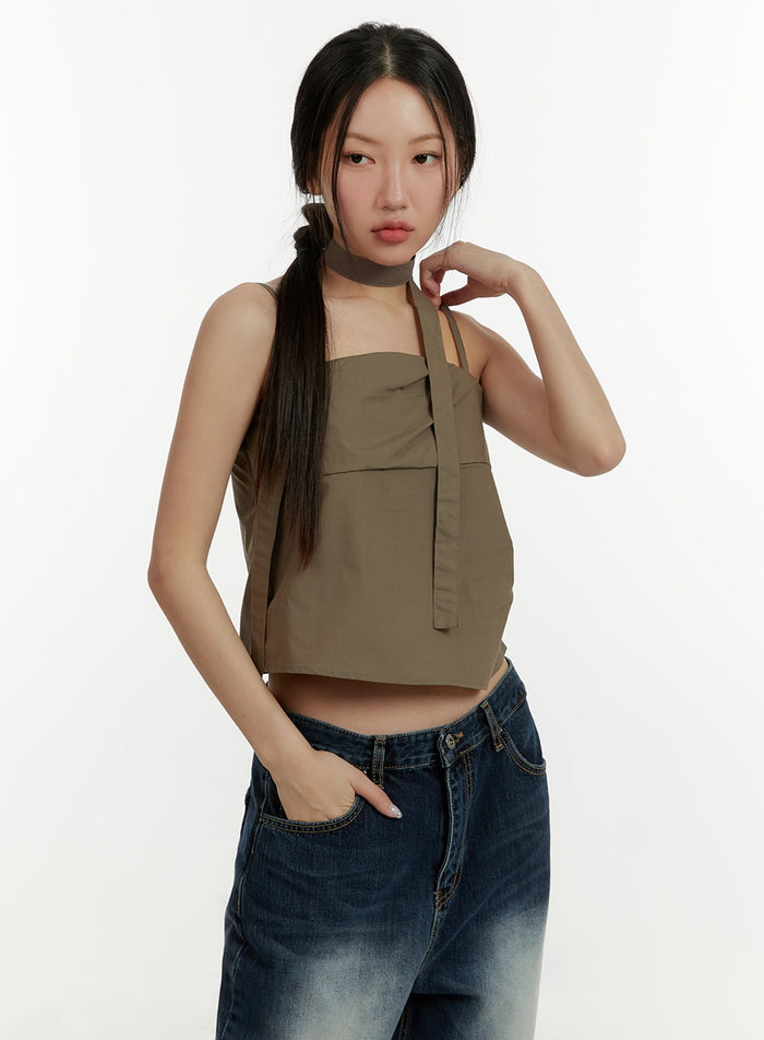double-layer-cami-top-with-thin-scarf-cy409 / Brown