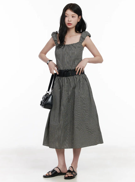 shirred-flare-midi-dress-ca509 / Check