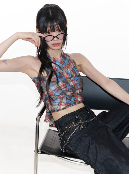 plaid-print-halter-top-cy520 / Check