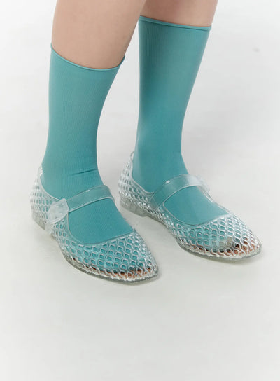 transparent-mesh-ballet-flats-cy514 / Clear
