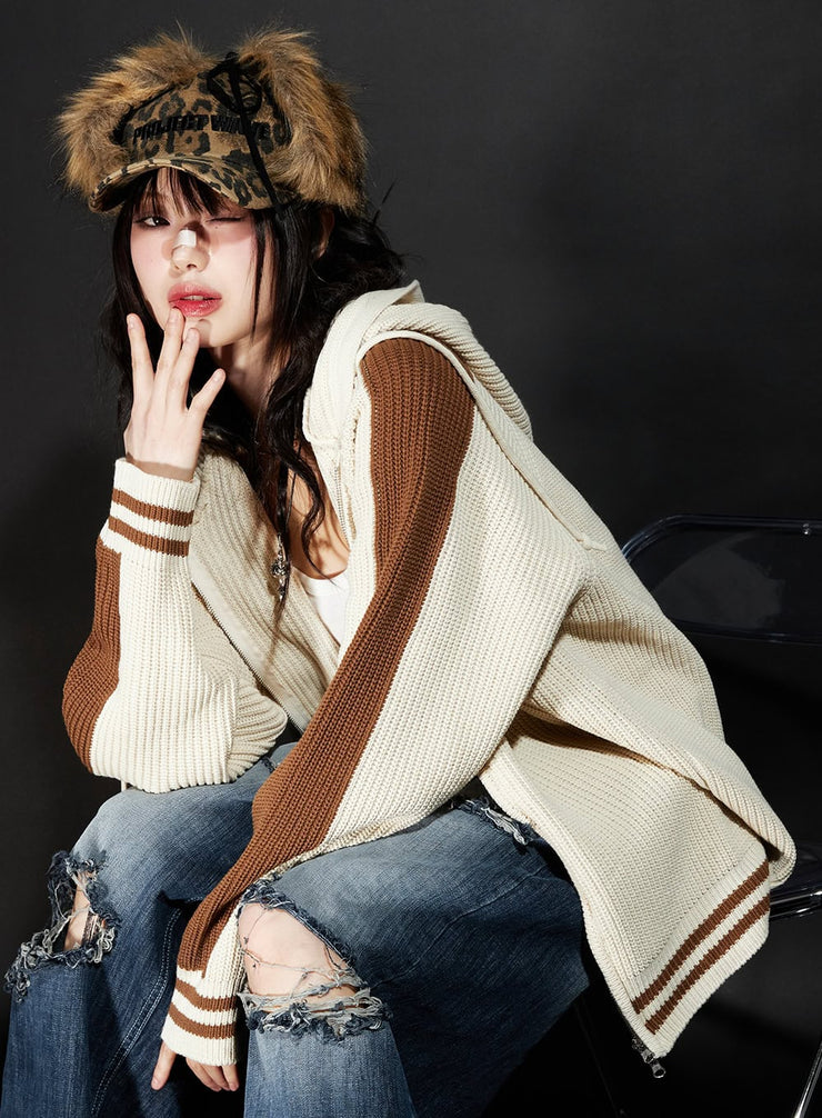 oversized-hooded-knit-jacket-cj523 / light beige