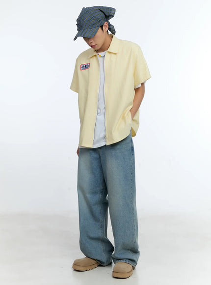 mens-pinstripe-short-sleeve-zip-shirt-ig519