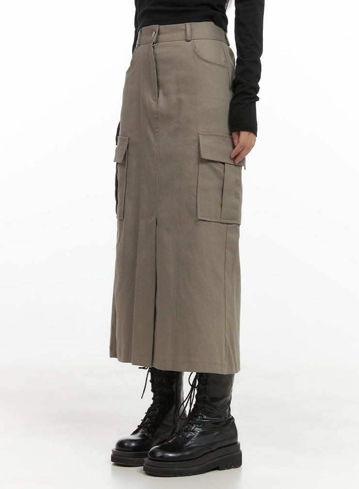 cotton-cargo-maxi-skirt-cs404 / Dark beige