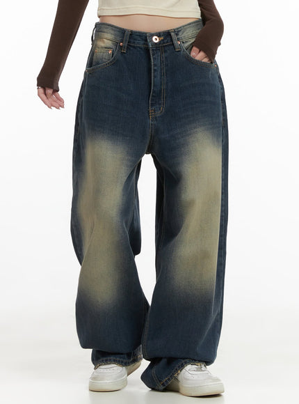 veda-washed-denim-baggy-jeans-cg421 / Dark blue