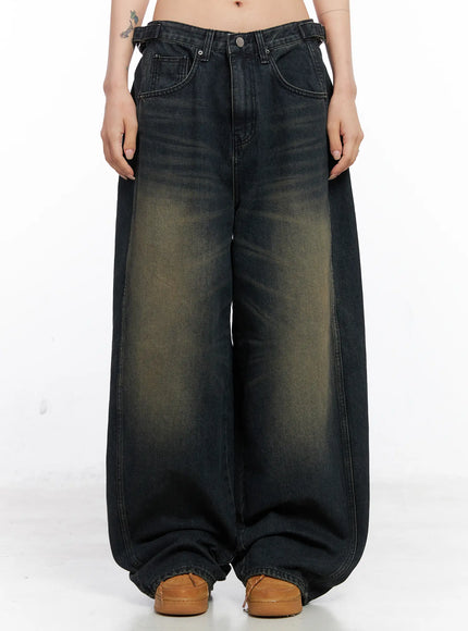 noe-side-belt-wide-leg-jeans-co507 / Dark blue