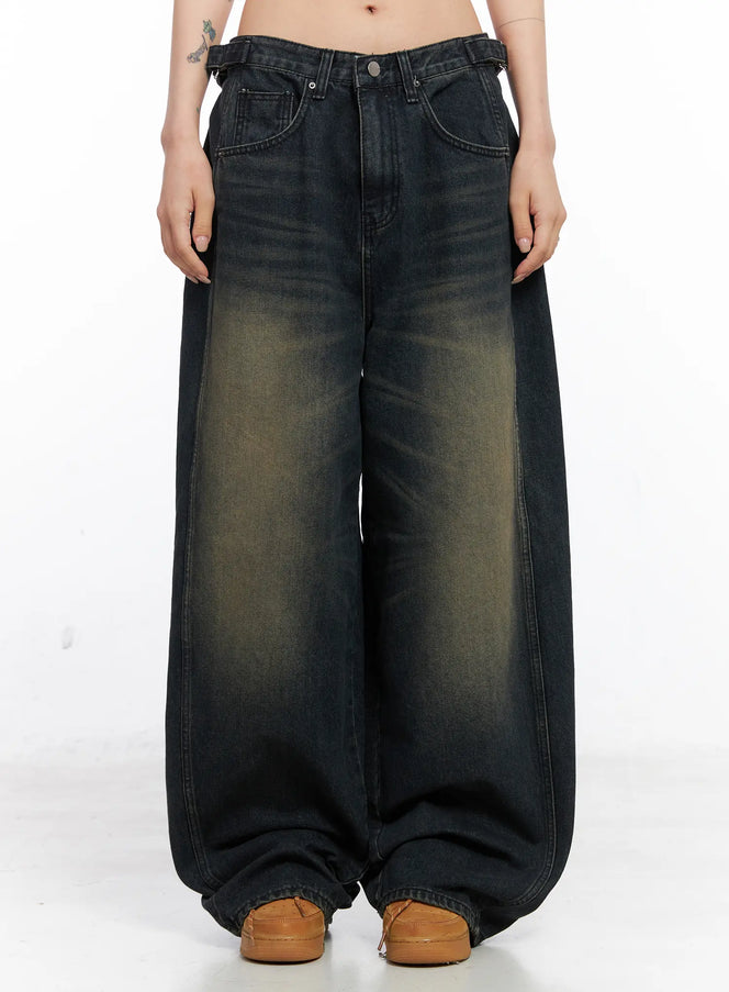 noe-side-belt-wide-leg-jeans-co507 / Dark blue