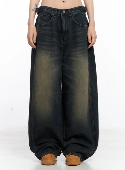noe-side-belt-wide-leg-jeans-co507 / Dark blue