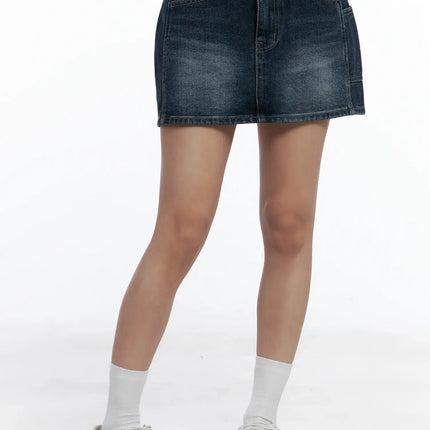vintage-wash-denim-mini-skirt-cl511 / Dark blue