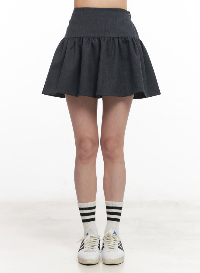 shirred-flare-mini-skirt-cm511 / Dark blue