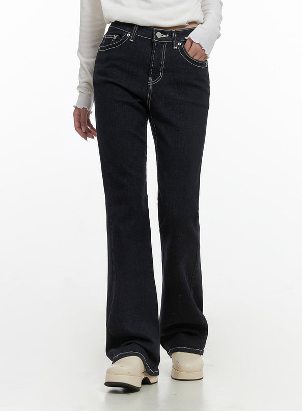 reese-classic-stitch-detail-slim-bootcut-jeans-cs430 / Dark blue