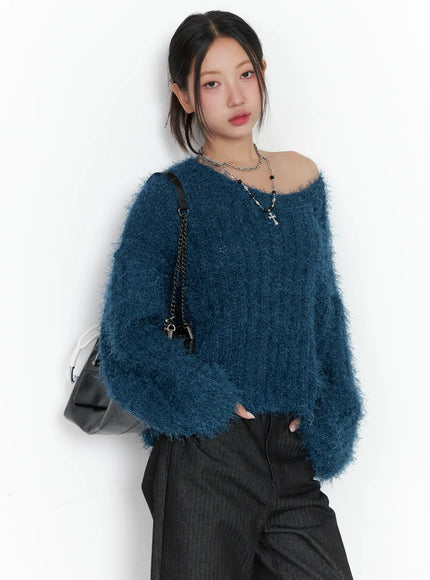 fluffy-off-shoulder-sweater-cs502 / Dark blue