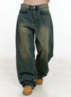 Sooyoung Baggy Vintage Wash Jeans CL531 - Acubi style | LEWKIN