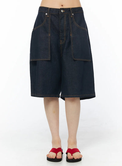 wide-leg-denim-bermuda-shorts-cy528 / Dark blue