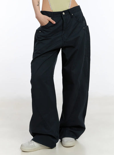 low-rise-wide-cotton-pants-ca507 / Dark blue
